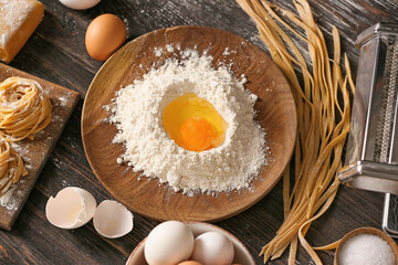 Ingredients for pasta on table