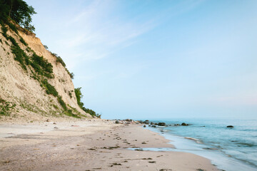 Fototapeta na wymiar Amazing rocky beach landscape. Copy space background.