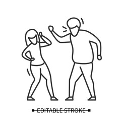Family conflict icon. Man and woman shouting and fighting linear pictogram. Domestic violence and family counseling concept. Editable stroke vector illustration for web and couple therapy