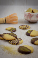 Matcha and Dark Chocolate Shortbread Cookies