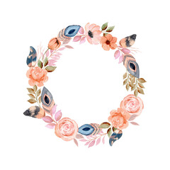  watercolor wreath with flower and feather