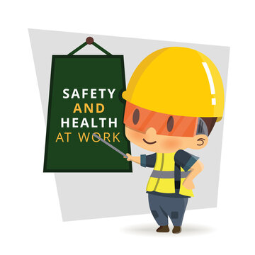 Character constructor worker in various situations.  Vector illustration, concept : Safety and accident, Industrial safety.