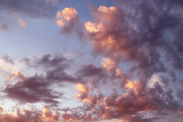 Naklejka na ściany i meble Magic sky with colorful clouds at sunset