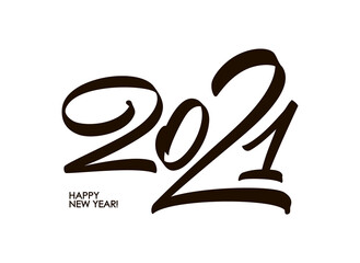 Handwritten calligraphic number lettering of 2021. Happy New Year. Chines calligraphy