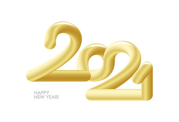 Vector 3d golden number of 2021 on white background. Happy New Year.