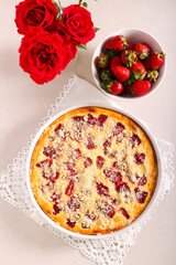 Strawberry crumble topping cheesecake