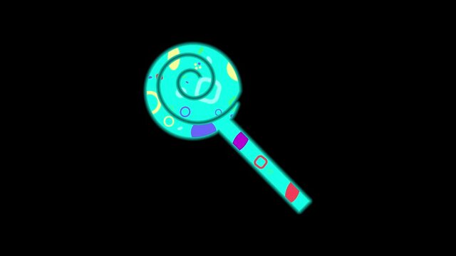 Spiral candy. simple black eating icon shapes color animation on black background