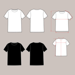 Basic unisex t shirt set.Front and Back. In white and black colors, Option with arrows scheme.
