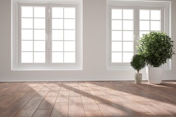 modern empty room with plant in pots