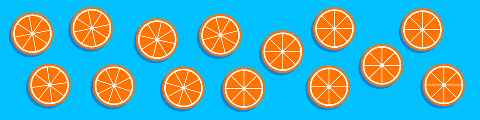 Web banner with cut orange slices. Flat vector illustration.