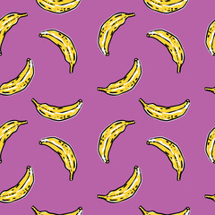 Vector graphic bananas pattern on violet background