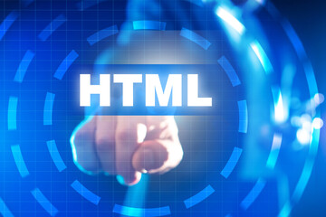 HTML. The person reaches for the HTML text on the touch screen. Selecting the appropriate algorithm...