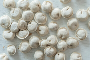 traditional national food, raw uncooked dumplings isolated, minimalist simple concept