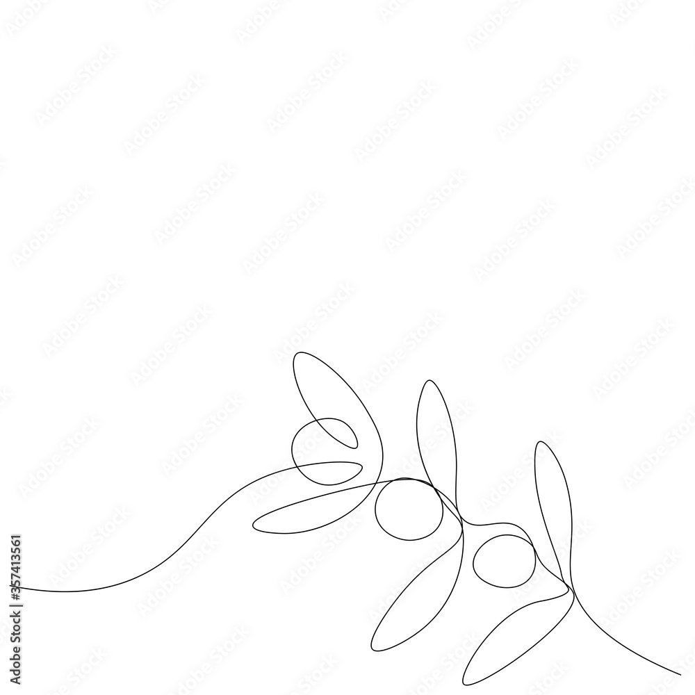 Sticker olives on branch one line drawing vector illustration