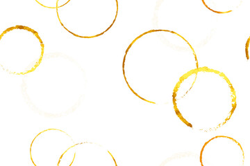 Seamless pattern with golden circles on white backdrop. Festive endless texture. Abstract holiday background. For greetings , decorations, prints, digital design, wallpaper. Bubles, rings. - 357413504