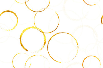 Beautiful seamless pattern with golden circles. Festive endless background. Abstract holiday backdrop. For greeting cards, invitations, decorations, prints, digital design, wallpaper. Bubles, rings. - 357413548