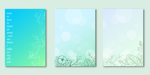 Fototapeta na wymiar Set of Covers design, Floral flower and mandalas with gradient background, Pattern of botanical template set, Natural color concept, Vector illustration