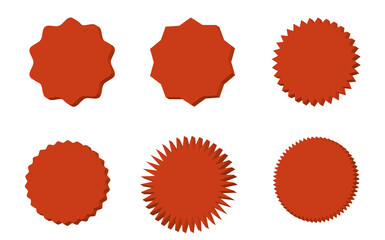 Set of vector starburst, sunburst badges. Six different color.3D style Vector illustration.