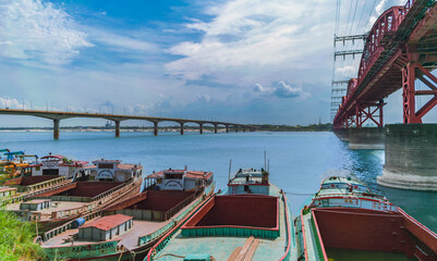 Fototapeta na wymiar Hardinge bridge/ Pakshi Bridge of Bangladesh Located at pabna