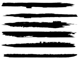 Grunge Paint Roller . Vector brush Stroke . Distressed banner . Black stripes isolated. paintbrush collection . Modern Textured shape . Dry border in Black . Bulge lines