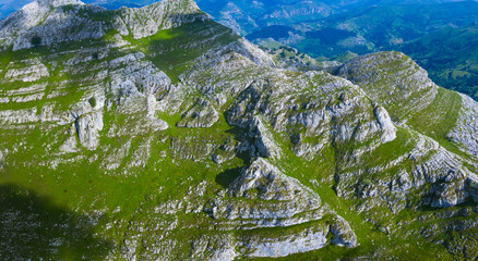 Spring landscape of mountains, in the Valle del Miera, Cantabria, Spain, Europe