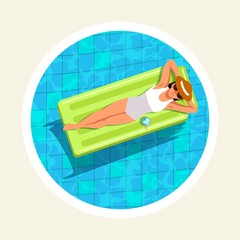 Smiling woman lying on air mattresses in swimming pool