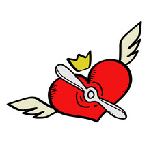 Heart crown wings propeller logo icon Doodle hand drawn Modern cartoon design Children's style Fashion print for clothes apparel greeting invitation card picture banner poster flyer websites Vector
