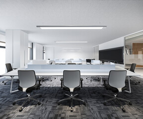 3d rendering business meeting and working room on office building