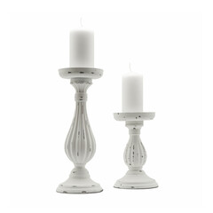 Antique wooden candle holder, white, studio shot, isolated on white background