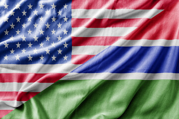 Mixed USA and Gambia flag, three dimensional render