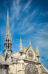 Fototapeta na wymiar Aguja y gótico de Notre Dame en Paris