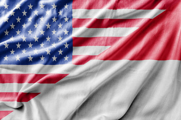 Mixed USA and Indonesia flag, three dimensional render