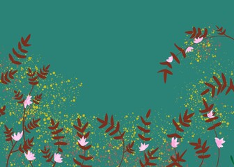flowers leaves background illustration on green color 
