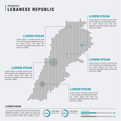 Lebanon country map infographics vector with pointer marks and circle chart template. Infographics layouts. Vector illustration