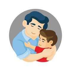 Father and son hugging. Father's day card about father's love and care vector illustration