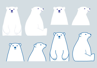 ベクター　シンプルなしろくまのイラストセット