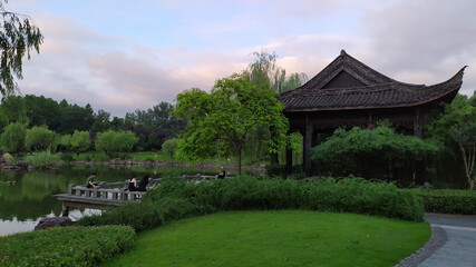 Fototapeta na wymiar Pagoda in the park, China, sky, clouds, tree