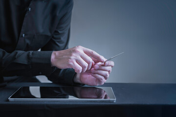 Business owner using credit card buying or purchase online products digital tablet, Internet banking or online smart technology concept