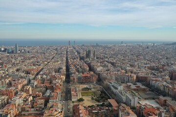 4k photo Barcelona City Sagrada Familia  drone Aerial view of Barcelona, Catalunya, Spain, Europe