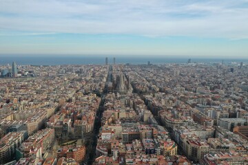 Obraz premium 4k photo Barcelona City Sagrada Familia drone Aerial view of Barcelona, Catalunya, Spain, Europe