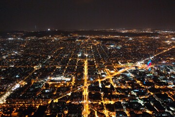 4k photo Barcelona Night View, drone Aerial view of Barcelona, Catalunya, Spain, Europe