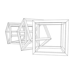 Blockchain cube chain. Square big data flow information. Wireframe low poly mesh vector illustration.
