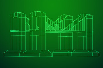 Bridge connection structure. Wireframe low poly mesh vector illustration.