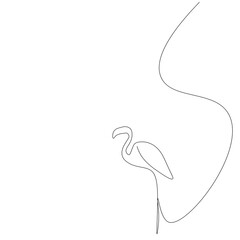 Flamingo bird. Silhouette line drawing on white background, California design. Vector illustration