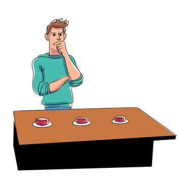 Man Character Playing Game With Thimble Vector