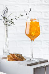 Aperol spritz cocktail in glass on white background
