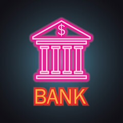 bank with neon sign effect for bank office, vector illustration