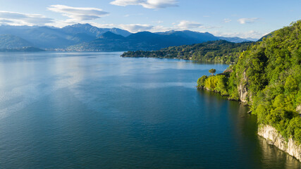 Aerial view of the Lake Maggiore, near Varese, Italy.