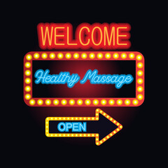 healthy massage in neon sign plank for massage business
