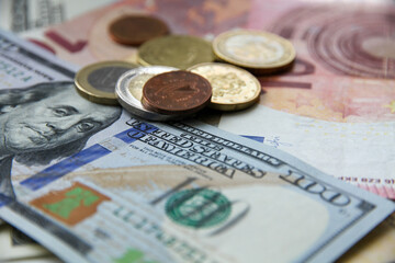 background dollars coins and euro isolated money 